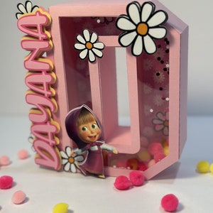 Masha e o Urso Shaker 3D Letra/Número, Letra/Número Personalizado, Shaker de Letras 3D Personalizado, Decoração de Festa, Letras 3D com Nome.