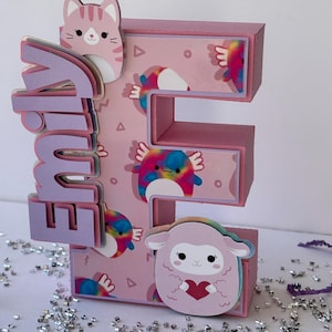 Letras/números 3D de Squishmallows personalizados, fiesta de cumpleaños de Squishmallows, decoración de fiesta de Squishmallows personalizada, letras 3D con nombre.