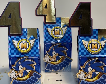 Sonic Favor Boxes, 4 Custom Sonic Boxes, Party Treat Favor Box, Candy Box, Baby Shower, Box, Sonic Decorations, Sonic Sega, Custom Boxes.