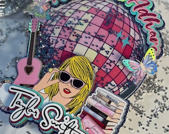 Swift Cake Topper 3D Shaker, singer Birthday Party, singer Party decor, Eras Birthday, Eras cake topper.