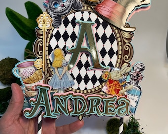 Personalized Cake Topper, Cake Topper 3D, Alice in Wonderland Cake Topper, Custom Birthday Party