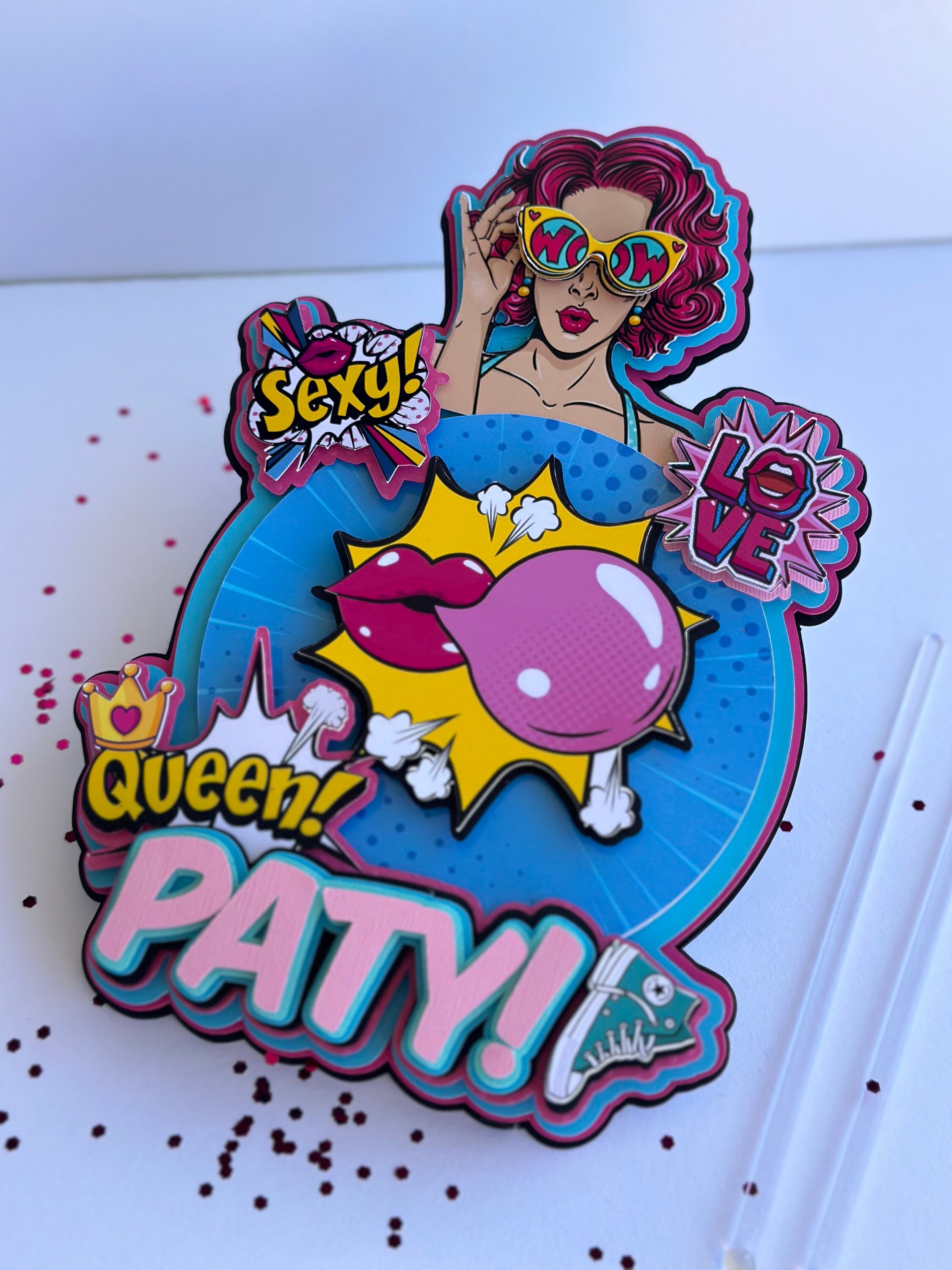 Queen Cake Topper, Cake Topper 3D, Cartoon Cake Topper, Cartoon Custom Birthday Party, Pop Art Custom Cake Topper, Birthday Cake Topper.