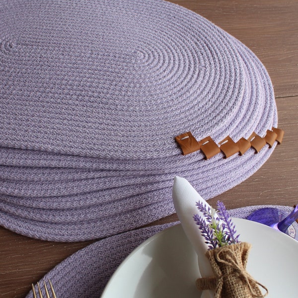 Oval Cotton Rope Placemat, Handmade Cotton Rope Placemat Coaster, Lilac Rope Placemat, Oval Handmade Placemat, Thick High Quality Placemat