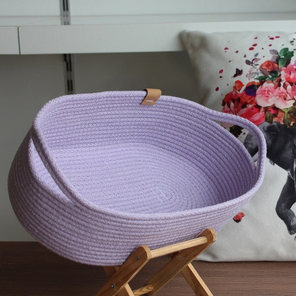 Cotton Rope Basket with Handle, Organic Cotton Cord Basket with Handle, Cotton Woven Storage Basket for Towel, Handmade Basket with Handle