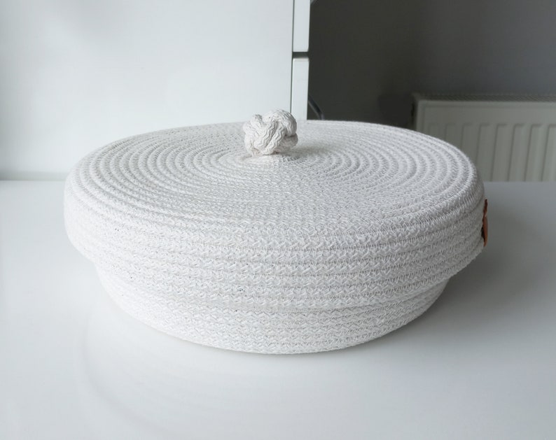 Cotton Rope Storage Basket with Lid, Rope Woven Organizer Basket with Lid, Cotton Rope Organizer Bowl, Cotton Rope Decor, Housewarming Gift image 3
