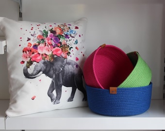 Nestable Colorful Cotton Rope Baskets, Vibrant Color Woven Organizer, Cotton Rope Organizer, Organic Cotton Cord Basket, Housewarming Gift