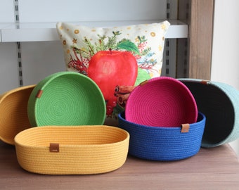 Colorful Cotton Rope Basket, Vibrant Color Woven Home Organizer, Cotton Rope Organizer, Organic Cotton Cord Basket, Housewarming Gift Basket