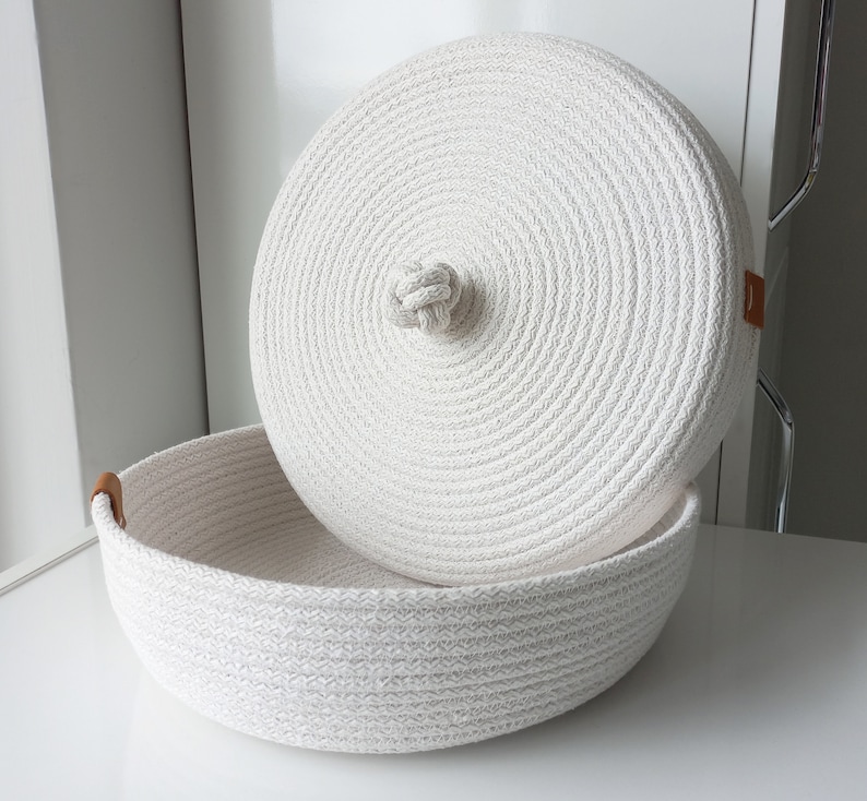 Cotton Rope Storage Basket with Lid, Rope Woven Organizer Basket with Lid, Cotton Rope Organizer Bowl, Cotton Rope Decor, Housewarming Gift image 10