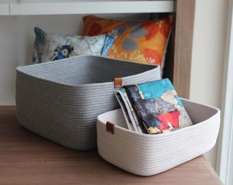 Rectangle Cotton Rope Basket, Rectangle Wowen Home OrganizerExtra Large Cotton Rope Organizer, Handmade Storage Basket, Housewarming Gift