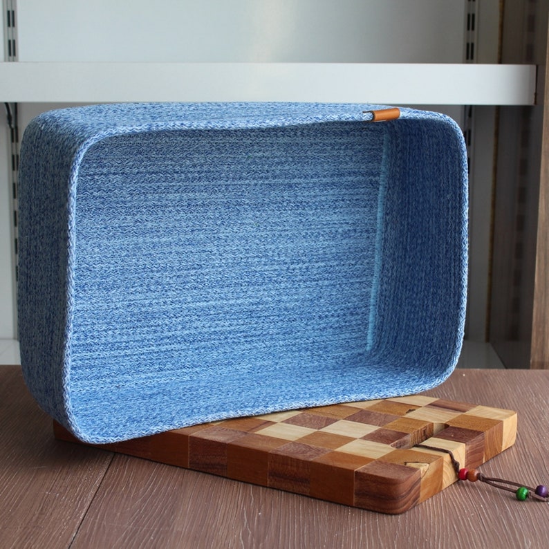 Blue Melange Cotton Rope Basket Light Blue Cotton Cord Etsy