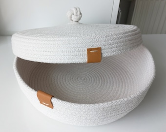 Cotton Rope Storage Basket with Lid, Rope Woven Organizer Basket with Lid, Cotton Rope Organizer Bowl, Cotton Rope Decor, Housewarming Gift