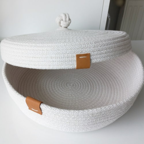 Cotton Rope Storage Basket With Lid Rope Woven Organizer Etsy