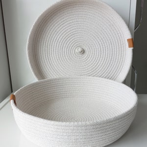 Cotton Rope Storage Basket with Lid, Rope Woven Organizer Basket with Lid, Cotton Rope Organizer Bowl, Cotton Rope Decor, Housewarming Gift image 9