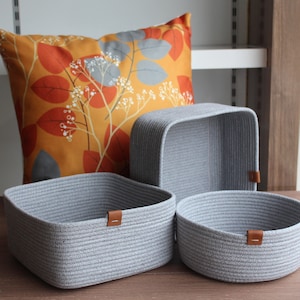 Grey Cotton Rope Basket, Handmade Cotton Rope Organizer, Gray Woven Home Organizer, Organic Cotton Cord Basket, Housewarming Gift, Cord Bowl