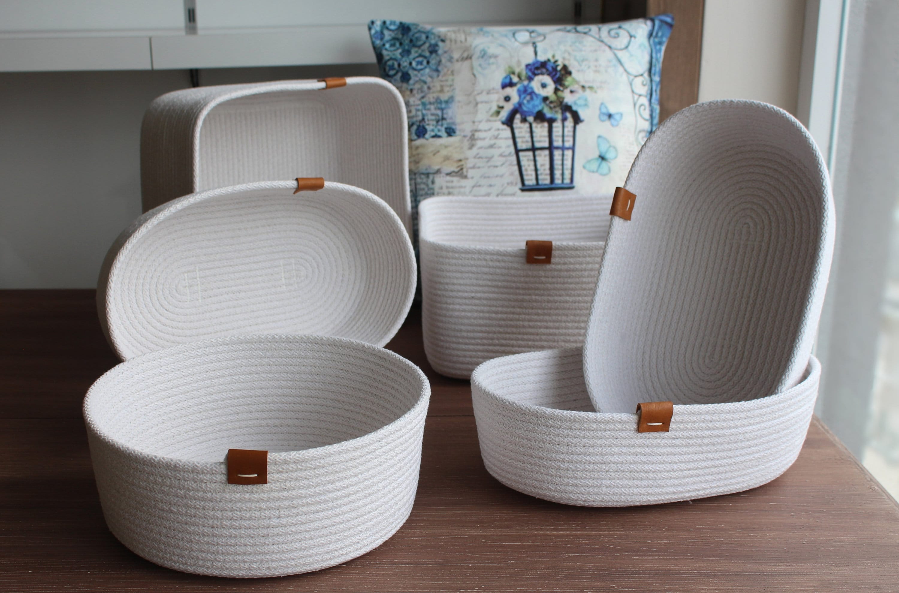 Storage Baskets For Shelves 5-Piece Cotton Rope Storage Basket Set