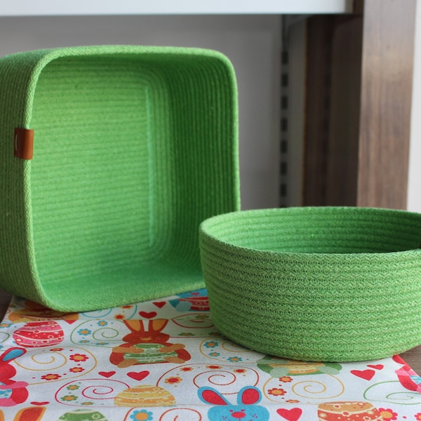 Pistachio Cotton Rope Basket, Vibrant Color Woven Home Organizer, Bathroom Organizer, Organic Cotton Cord Basket, Housewarming Gift Basket