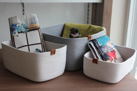 JAONLD 2 Pezzi Cestino Portaoggetti in Corda di Cotone Cestini Portaoggetti Neonato Piazza Cestino Porta Oggetti Cesta Boo Basket Adatto per Cameretta, Camera da Letto, Soggiorno (Grigio