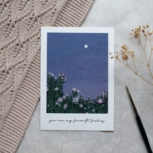 Tu es mon sentiment préféré - Carte postale aquarelle premium peinte à la main A6 Fleurs Lune Carte de vœux Gouache Art Print