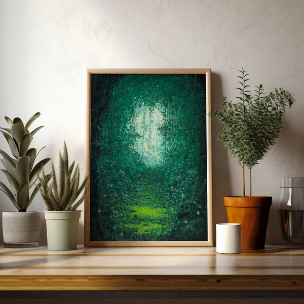 Art print FineArt "My Magical World" | Gouache painting | Painting watercolor | Flowers forest forest path green plants magic forest magical