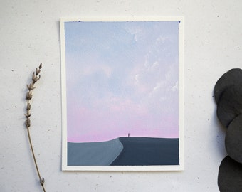 Original Gouache Gemälde "Moonwalk" | Gemälde handgemalt | Bild | Aquarell Malerei | Wolken Pink Himmel