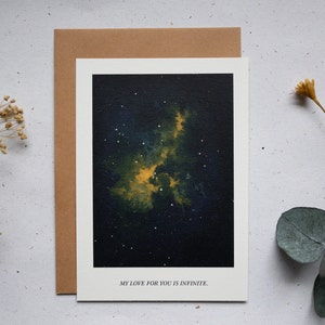 Mon amour pour toi est infini - Carte postale aquarelle peinte à la main A6 Space Universe Galaxy Stars Carte de vœux Gouache Art Print
