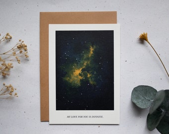 My Love For You Is Infinite - Aquarell Gift Card Print of Gouache Space Galaxy Universe Stars Nebula Painting A6