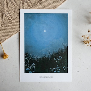 Vous êtes assez II - Carte postale aquarelle premium peinte à la main A6 Fleurs Lune Carte de vœux d’anniversaire Gouache Art Print