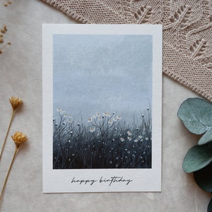 Joyeux anniversaire - Carte postale aquarelle premium peinte à la main A6 Fleurs Carte de vœux d’anniversaire Gouache Art Print