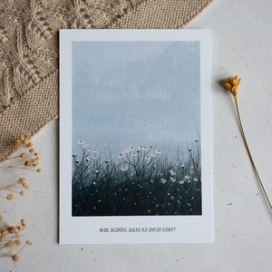 Comme c'est gentil que tu existes ! - Carte postale aquarelle premium peinte à la main, fleurs A6, carte de vœux d'anniversaire, impression d'art gouache