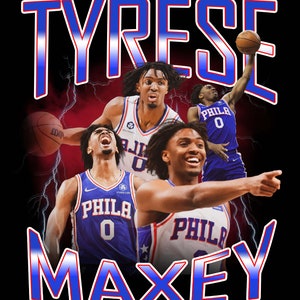outfitshype.com Tyrese Maxey Philadelphia 76ers Vintage Bootleg NBA Basketball Tee - 90s Style- Tyrese Maxey for Fan's