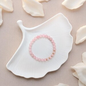 Rose quartz bracelet for women, genuine natural stone bracelet 6 mm, gold-plated stainless steel elements, precious and semi-precious stones image 4