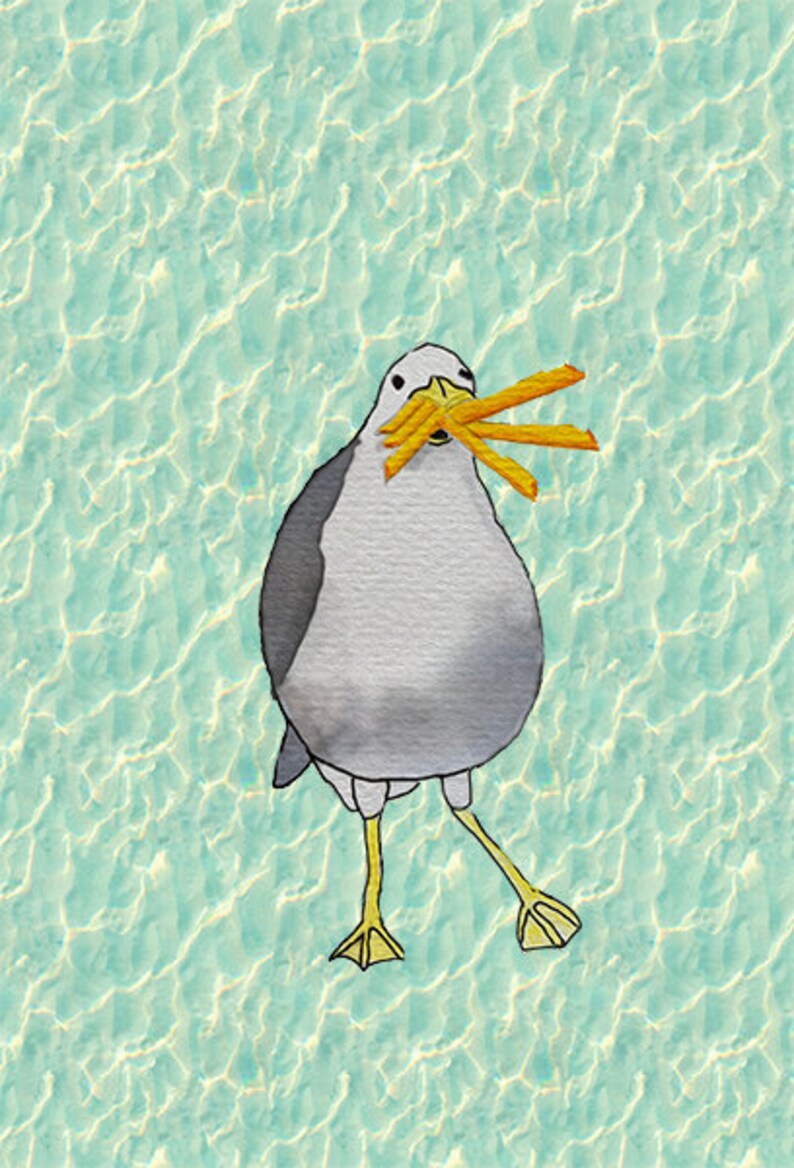 Cute Seagull With French Fries Etsy