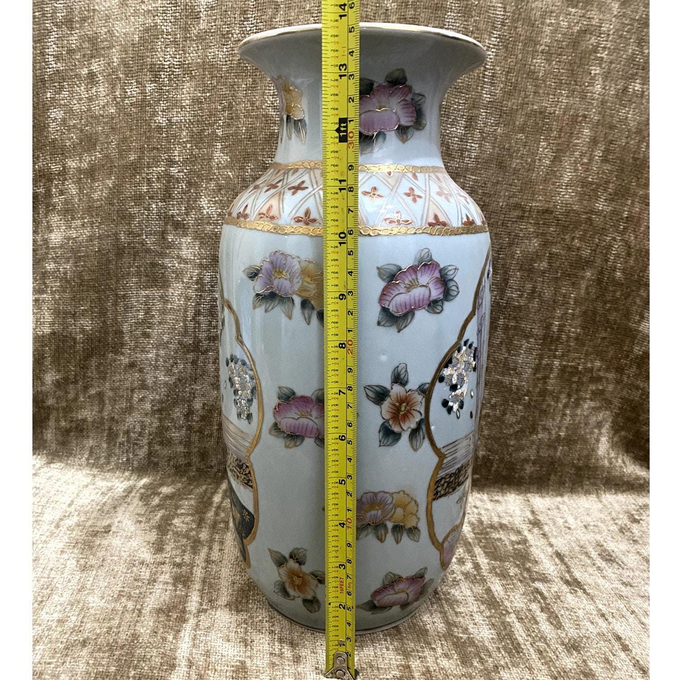 1800 年代頃 ヴィンテージ 日本製 14 インチ 薩摩焼 花瓶 手描き 芸者