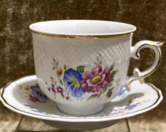 Hollóháza Porcelain Tea Cup & Saucer: Hand-painted 21k Gilding - Etsy