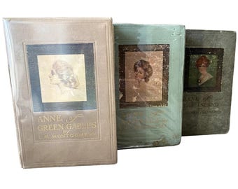 Ana de las Tejas Verdes, primera edición, tapa dura, colección de 1908, 1909 y 1915, L.M. Montgomery, libros antiguos, trilogía clásica rara y vintage.