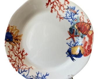 Ceramica Cuore Italy 11" Dinner Plate | Reef Fish Coral Ocean Design | Coastal Nautical Italian Ceramic Tableware | Made in Italy