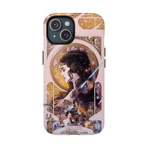 May include: A pink iPhone case featuring a Star Wars-themed design. The case showcases a portrait of a woman with a floral crown, a lightsaber, and other characters. The word "SKYWALKER" is printed at the bottom.
