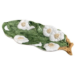 Vtg Italian Hand-Painted Majolica Onion & Leaf Serving Dish, 10&quot; x 4&quot;