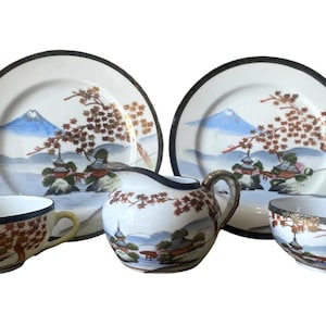 Vtg Japanese Saito Kutani Eggshell Porcelain 5 Pc Tea Set, FREE U.S. Shipping