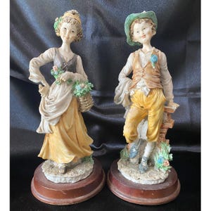 Vintage Capodimonte Figurines Pair 8.5&quot; Italian Porcelain Boy & Girl, Signed
