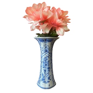Vintage Delft Blue Floral Ceramic Vase 8.5&quot; Hand-Painted Netherlands Pottery