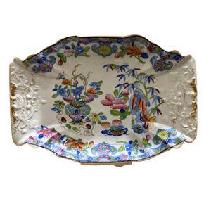 c1840s Mason’s Patent Ironstone 11&quot; Plate Floral Basket & Bamboo Garden