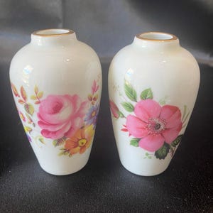 Limoges France Mini Porcelain Vases Pair Floral Gold Trim 3&quot; Vintage