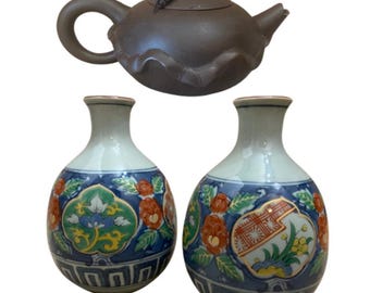Vtg Chinese Ware: Tokkuri Arita Imari Pitchers & Yixing Clay Teapot FREE SHIPPING