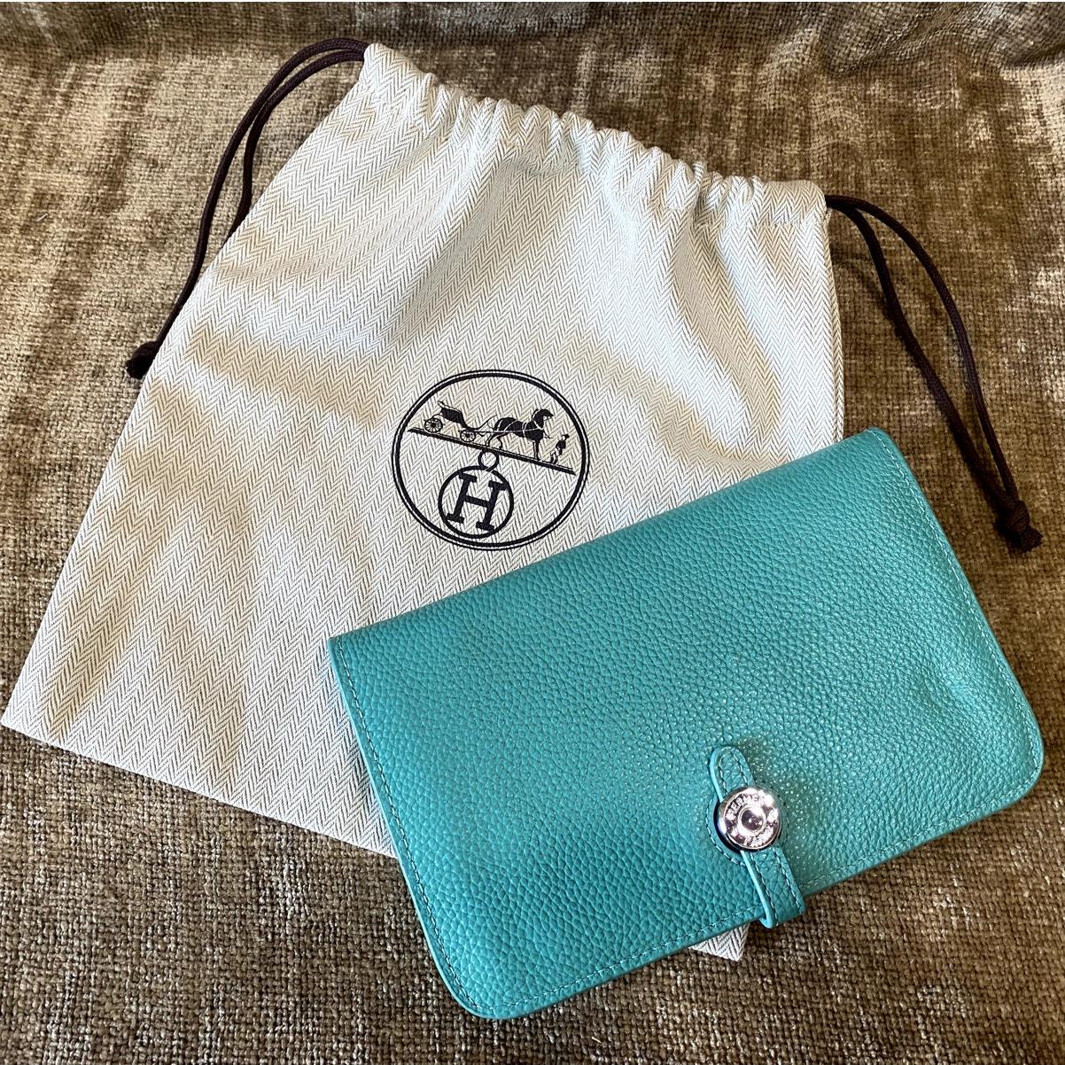 ★TOUT Y EST★ Marcia Togo Card Wallet 12467854 Vtg Hermès Togo Leather Dogon GM Wallet W/ Coin Purse, Teal