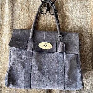 MULBERRY Bayswater Wildleder Kroko-Prägung Kalbsleder Tragetasche Handtasche - Grau