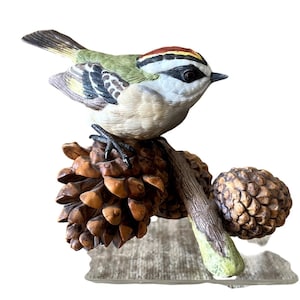 VTG 1991 LENOX oiseau roitelet à couronne dorée sur gland, livraison gratuite aux États-Unis