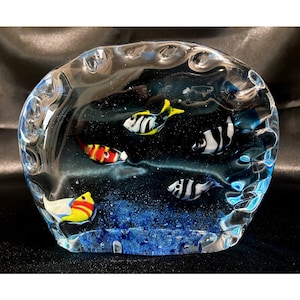 Murano Authentic Glass Aquarium Sculpture 6&quot; Vintage Fish Tank Paperweight Ocean