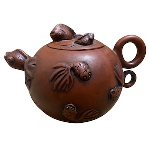 Authentic Zhou Guizhen Vintage Chinese Yixing Zisha Teapot, Rare Koi Fish Design