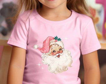 Retro Pink Santa Toddler Shirt, Kids Santa Tshirt, St. Nick Santa Christmas Shirt, Holiday Santa Tee, Vintage Santa
